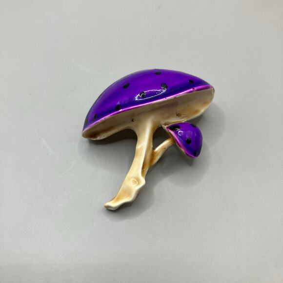 Unbranded Jewelry - Mushroom Brooch Pin Purple Gold Tone Metal Glazed Small Artsy Boho